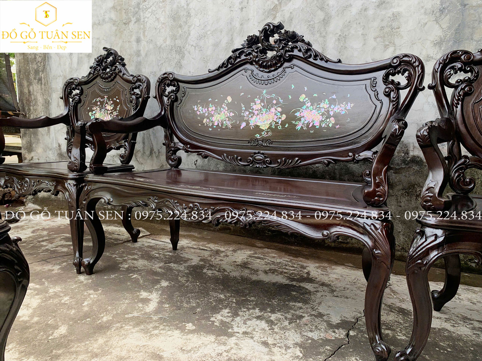 Hình ảnh chi tiết Bộ Ghế Louis Gỗ Gụ Khảm Ốc No2 
